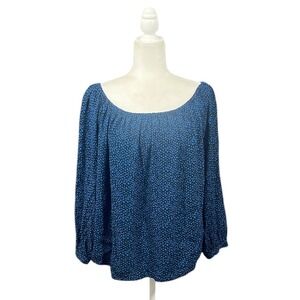 Gap Smocked Peasant Off Shoulder Blouse Top Size Medium Black with Blue Hearts